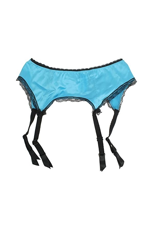 Ex-Store Ceinture porte-jarretelles en satin et dentelle contrastée pour femme, bleu/noir, 36