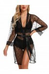 RSLOVE Ensemble de Lingerie Féminine Sexy Robe Kimono en Dentelle 3 Pièces avec Soutien-Gorge et Culotte Ensemble de Vêtement