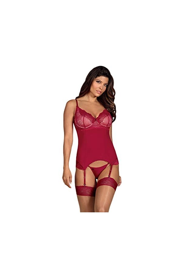 Selente Love & Fun Ensemble coquin à 3 pièces: guêpière, string et Bandeau pour Les Yeux en Satin, rouge armatures, XXL