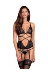 Selente Love & Fun Ensemble coquin à 3 pièces: guêpière, string et Bandeau pour Les Yeux en Satin, rouge armatures, XXL
