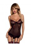 Obsessive ensemble de lingerie guêpière avec string dans un coffret cadeau, noir/bourgogne, XXL