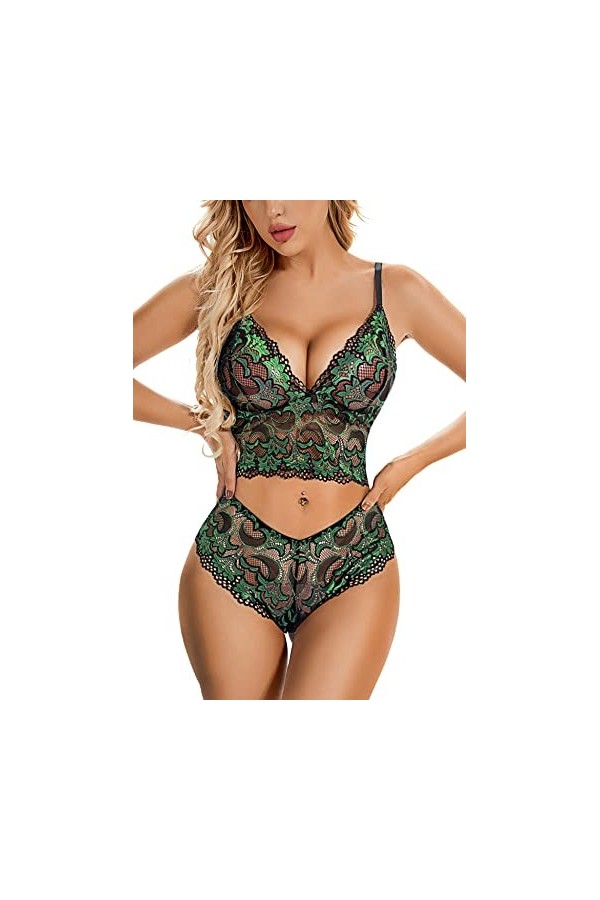 Aranmei Femmes Ensembles Lingerie Erothique Sexy Dentelle Ensemble sous-Vêtements Seduction 2 Pièces avec Soutien-Gorge et Cu