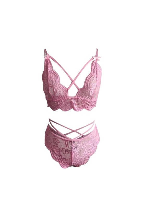 compulsoryking Pyjama sexy pour femme avec bordure en dentelle transparente, rouge, S