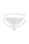 MEGAHERZ String Taille Basse pour Hommes Double String Creux à larrière Maille Respirante Slip érotique Sexy Blanc,M 