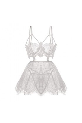 Lingerie grande taille pour femme, nuisette sexy en maille, taille haute, à bretelles, vêtement de nuit exotique, BLANC, 3XL