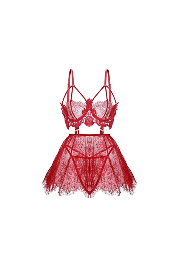 Lingerie grande taille pour femme, nuisette sexy en maille, taille haute, à bretelles, vêtement de nuit exotique, BLANC, 3XL