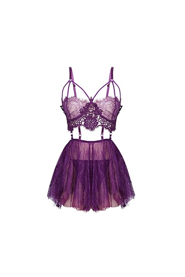 Lingerie grande taille pour femme, nuisette sexy en maille, taille haute, à bretelles, vêtement de nuit exotique, BLANC, 3XL