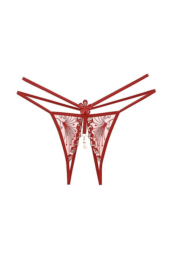 Zannycn String pour femme - Slip ouvert - Sexy - Dentelle - Effet mouillé - Bikini - Entrejambe ouvert - Lingerie sexy - Stri