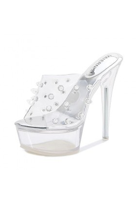 Soyez la star de la nuit avec ces superbes sandales à talons hauts transparentes cloutées Élevez votre style avec ces sandale
