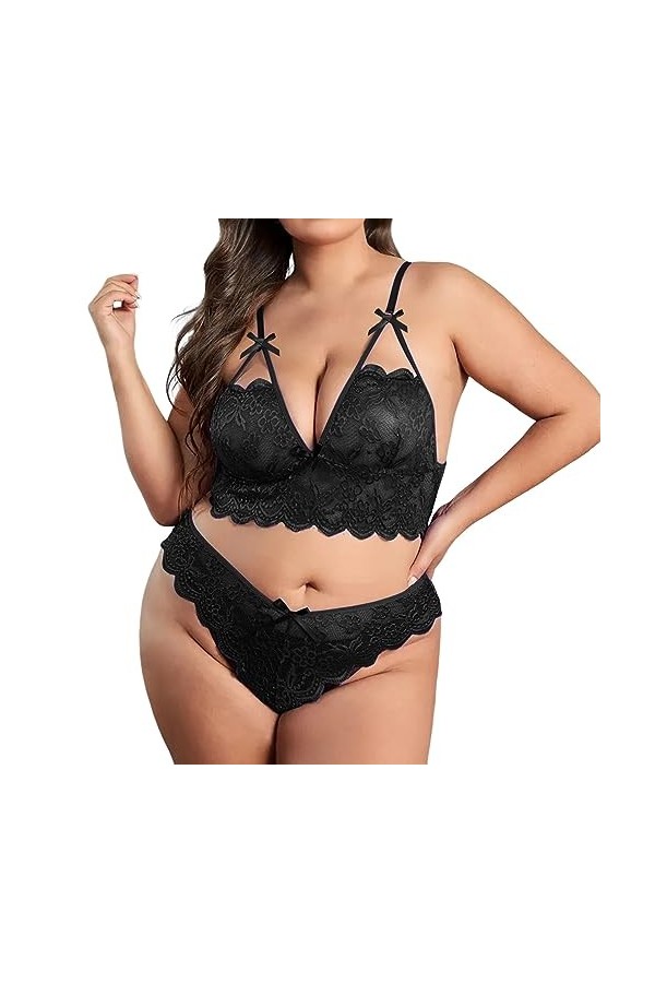 Lingerie Ensemble Femme, Femme Ensemble de Lingerie Sexy Babydoll Imprimé Léopard Push Up Bra Soutien-Gorge et String Culotte