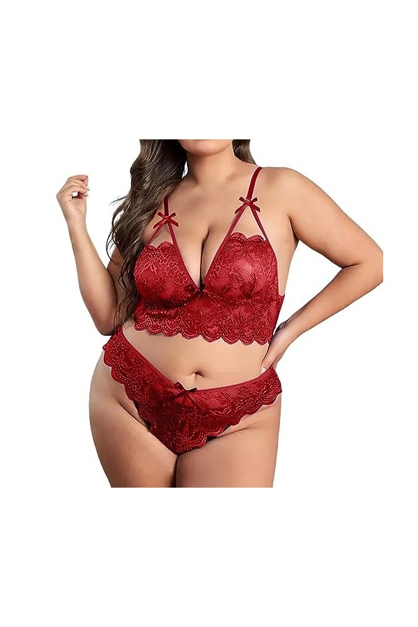 Lingerie Ensemble Femme, Femme Ensemble de Lingerie Sexy Babydoll Imprimé Léopard Push Up Bra Soutien-Gorge et String Culotte