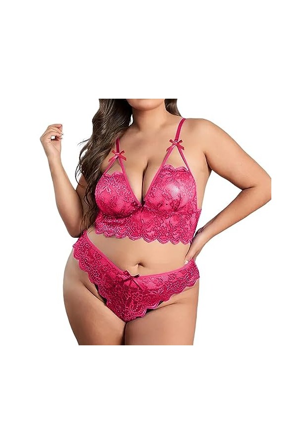 Lingerie Ensemble Femme, Femme Ensemble de Lingerie Sexy Babydoll Imprimé Léopard Push Up Bra Soutien-Gorge et String Culotte