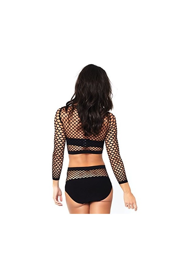 Leg Avenue 81566 2 Pc Ensemble Top Court Maxi Résille/Culotte Opaque Noir Taille Unique 36-40