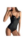 EGSDMNVSQ Robe en Cuir Femme Wet Look Sexy Robe sans Manches Mini Robe Moulante Simili Cuir Party Clubwear Noir