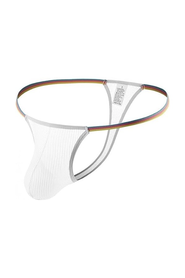MEGAHERZ String en Maille pour Homme Grande Taille en Maille Creuse Taille Basse String Sexy Slip Homme Blanc,L 