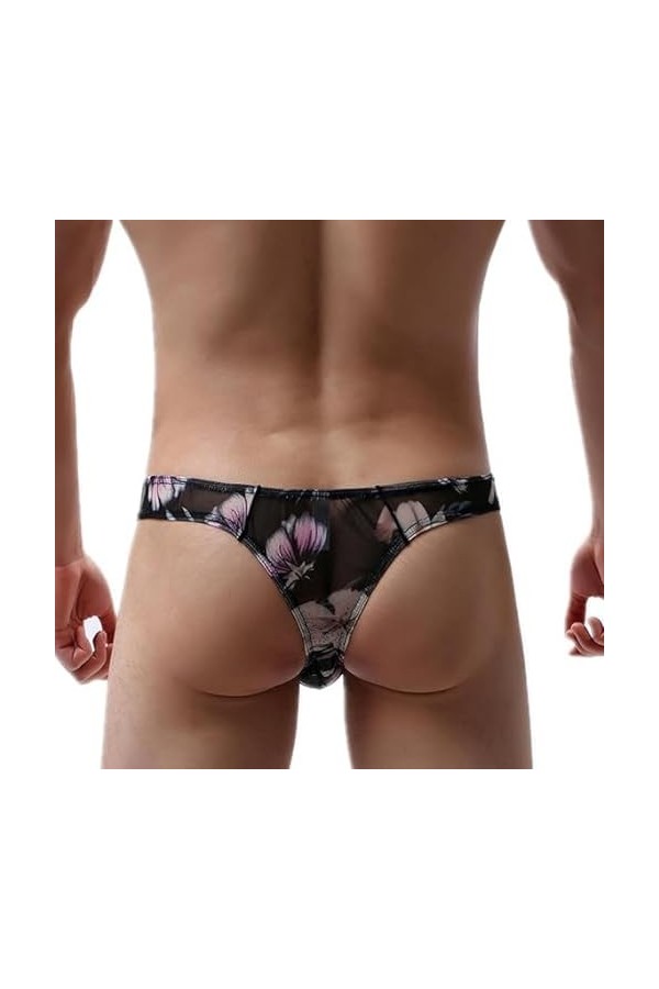 MEGAHERZ Hommes Imprimer String sous-vêtements Mesh Sexy Gay Sissy Tanga Hombre Jockstrap Homme Bikini G Strings U Poche Resp