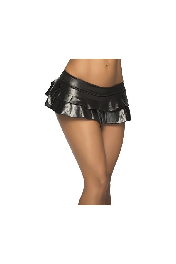 Espiral Jupette Double Fronce Couleur Wet Look Noir Taille ML