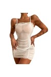 Pdakieyxnd Robe en Maille Transparente pour Femmes avec Volants froncés avec String Lingerie Dentelle Sexy