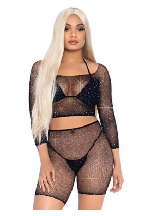 Leg Avenue Crop Top à Manches Longues/Short de Motard 1 Unité