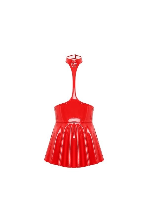 Kaerm Lingerie Body Bodydoll Combinaison Sexy Femme Justaucorps en Cuir Vernie Bodysuit dos nu Jumpsuit Mini Robe Courte S-4X