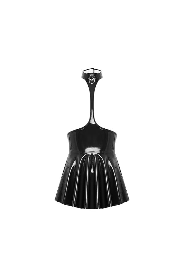 Kaerm Lingerie Body Bodydoll Combinaison Sexy Femme Justaucorps en Cuir Vernie Bodysuit dos nu Jumpsuit Mini Robe Courte S-4X