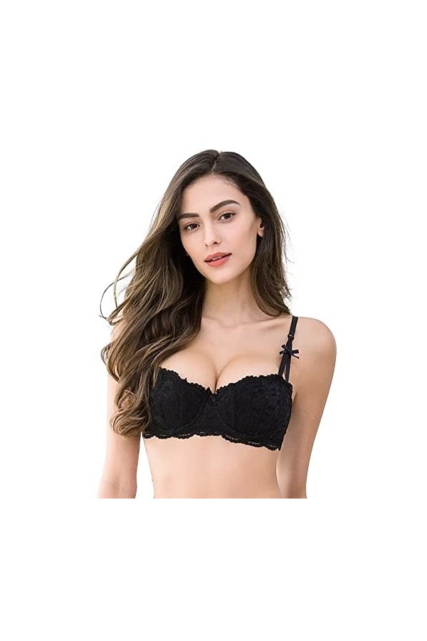 Femmes Push Up Soutiens-Gorge et Culottes en Dentelle Lingerie et jarretière et Bas 4pcs