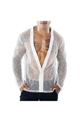 T-shirt en maille pour homme - Transparent - Manches longues - Clubwear - Transparent - En maille filet - Sous-vêtements - So