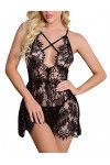 Dhjakaop Lingerie Ultra Sexy Femmes Cils Vetements de Nuit V-Cou Vetement de Nuit Sexy Babydoll String Body Lingerie Rouge,XX