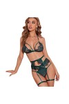 Femme Sexy Ensemble Lingerie Dentelle Nuisette sous Soutiens-Gorge Porte Jarretelles et G-String 3 Pièces Lingerie Ensemble p