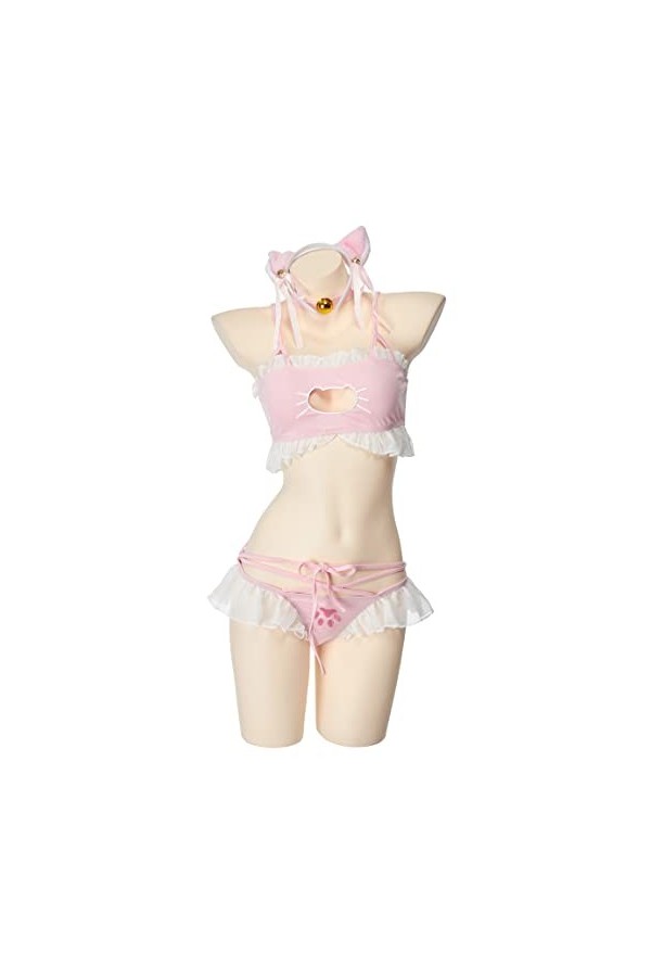 MEOWCOS Ensemble de lingerie sexy pour femme avec collier et coiffe