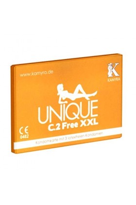 Kamyra Unique C.2 Free XXL, préservatifs grandes et sans latex en étui discret, 1 x 3 pc.