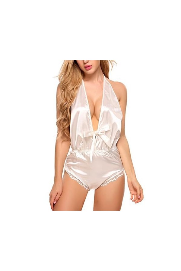 DELESYS Body Lingerie - Lingerie sexy réglable en V profond,Body en dentelle pour soirée lingerie, nuit de noces, tenue sexy 