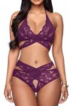 Donnalla Ensemble de lingerie sexy deux pièces en dentelle soutien-gorge et culotte ensemble bralette vêtements de nuit pour 