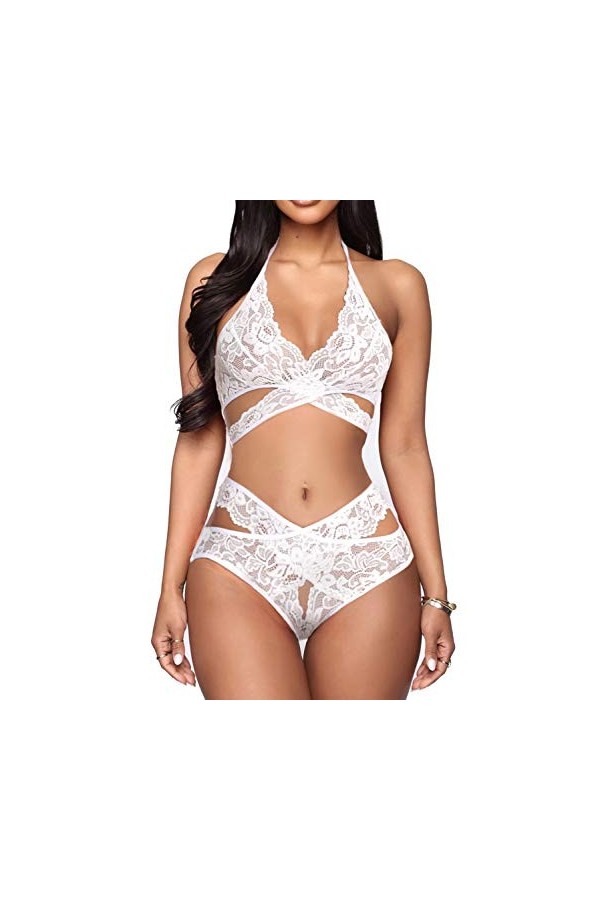 Donnalla Ensemble de lingerie sexy deux pièces en dentelle soutien-gorge et culotte ensemble bralette vêtements de nuit pour 