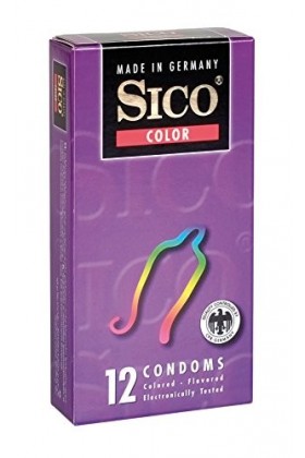 SICO Color préservatifs - coloré et aromatisé - latex de caoutchouc naturel - emballé individuellement dans une boîte - 12 pi