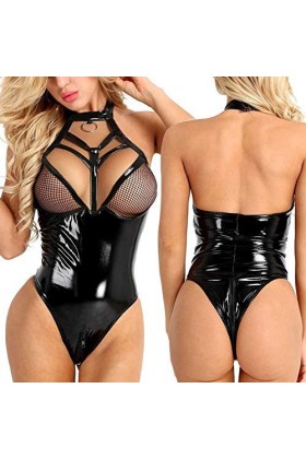 TDEOK Lingerie mariée pour limes une pièce ensemble sexy fermeture éclair lingerie sexy nylon, Noir , L