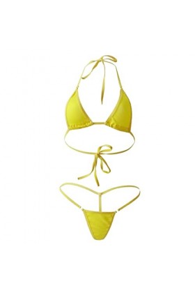 Ensemble de lingerie de bain sexy en dentelle douce avec soutien-gorge et culotte pour femme, 1set A, jaune, taille unique