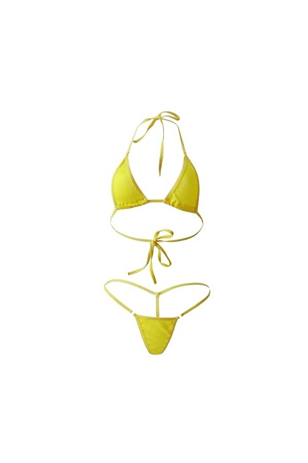 Ensemble de lingerie de bain sexy en dentelle douce avec soutien-gorge et culotte pour femme, 1set A, jaune, taille unique