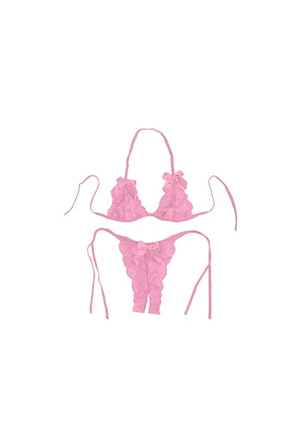 Ensemble de lingerie de bain sexy en dentelle douce avec soutien-gorge et culotte pour femme, 1set A, jaune, taille unique