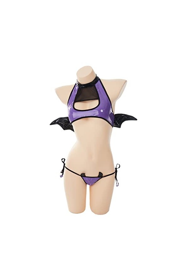 Meowcos Ensemble de lingerie sexy pour femme avec ailes du diable et ailes du diable