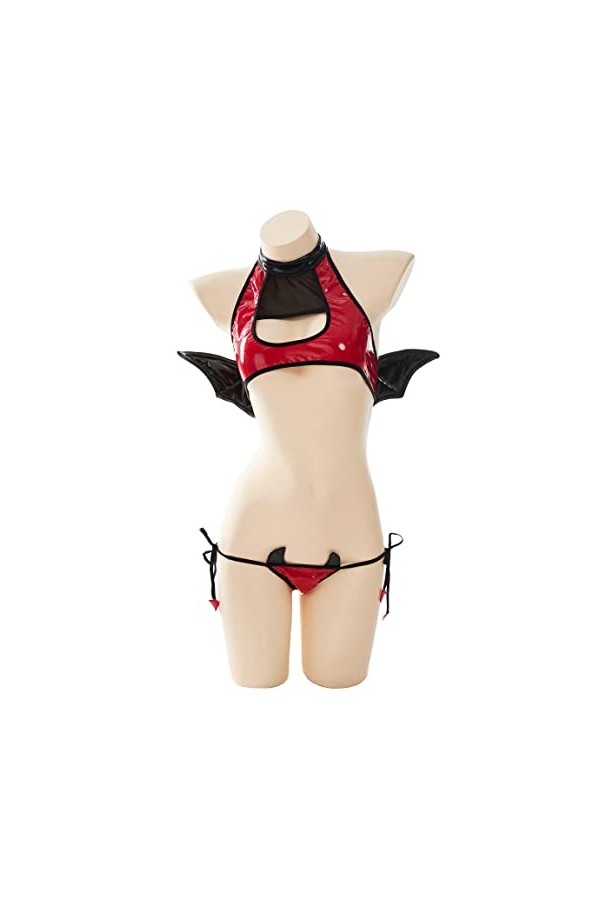 Meowcos Ensemble de lingerie sexy pour femme avec ailes du diable et ailes du diable