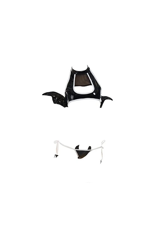 Meowcos Ensemble de lingerie sexy pour femme avec ailes du diable et ailes du diable