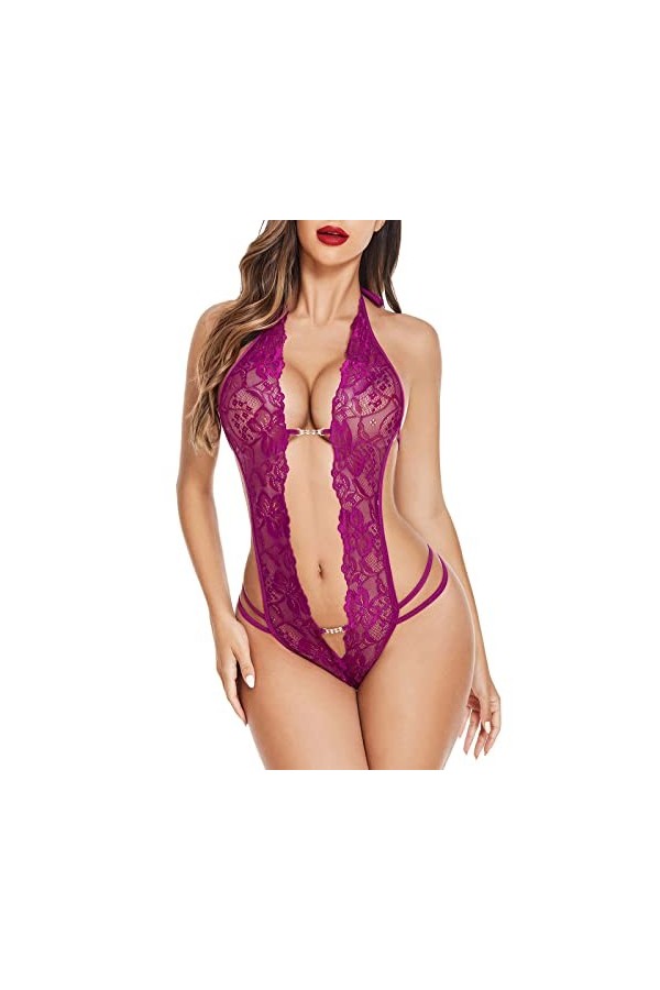 Lingerie Sexy Femme Coquine Hot, Femme Ensemble de Lingerie Sexy Babydoll Imprimé Léopard Push Up Bra Soutien-Gorge et String