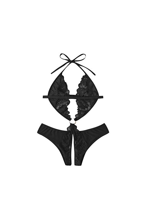 ZHIYU Femmes Dentelle Col en V profond Sous-vêtements sexy Body Costume une pièce Sous-vêtements Body Bandage Femme, Noir , X