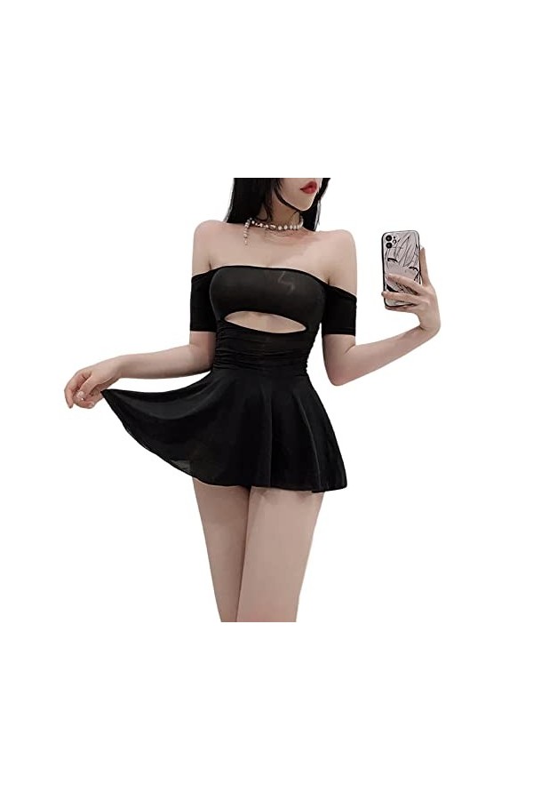 SINROYEE Femmes Sexy Cosplay Lingerie Soie Chemise de Nuit Robe de Nuit Robe Fente Haute Cheongsam Rouge 2 