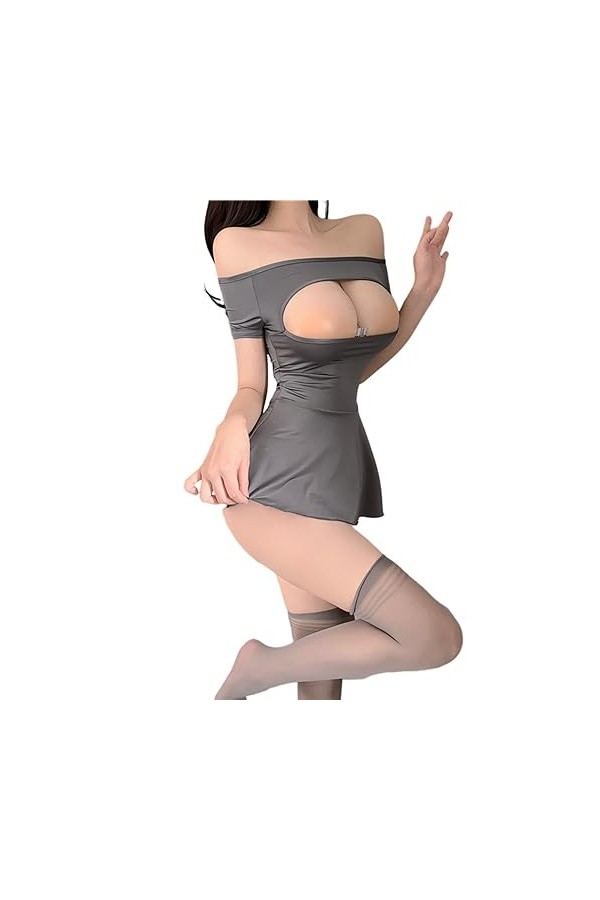 SINROYEE Femmes Sexy Cosplay Lingerie Soie Chemise de Nuit Robe de Nuit Robe Fente Haute Cheongsam Rouge 2 