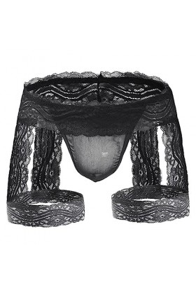 SINROYEE Sous-vêtements sexy pour homme avec porte-jarretelles en dentelle, Noir, taille unique