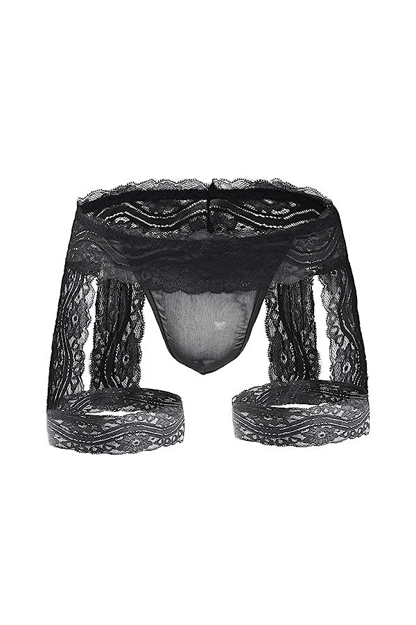 SINROYEE Sous-vêtements sexy pour homme avec porte-jarretelles en dentelle, Noir, taille unique