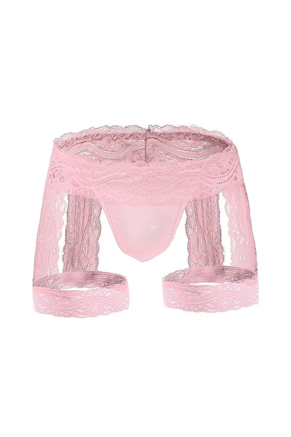 SINROYEE Sous-vêtements sexy pour homme avec porte-jarretelles en dentelle, Noir, taille unique