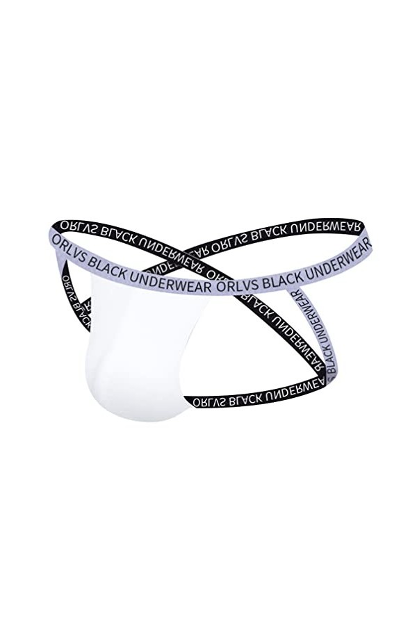 Jungerhouse String Homme Suspensoir Jockstrap Bretelles Croisées Sexy Jock Strap sous-vêtement Blanc,M 